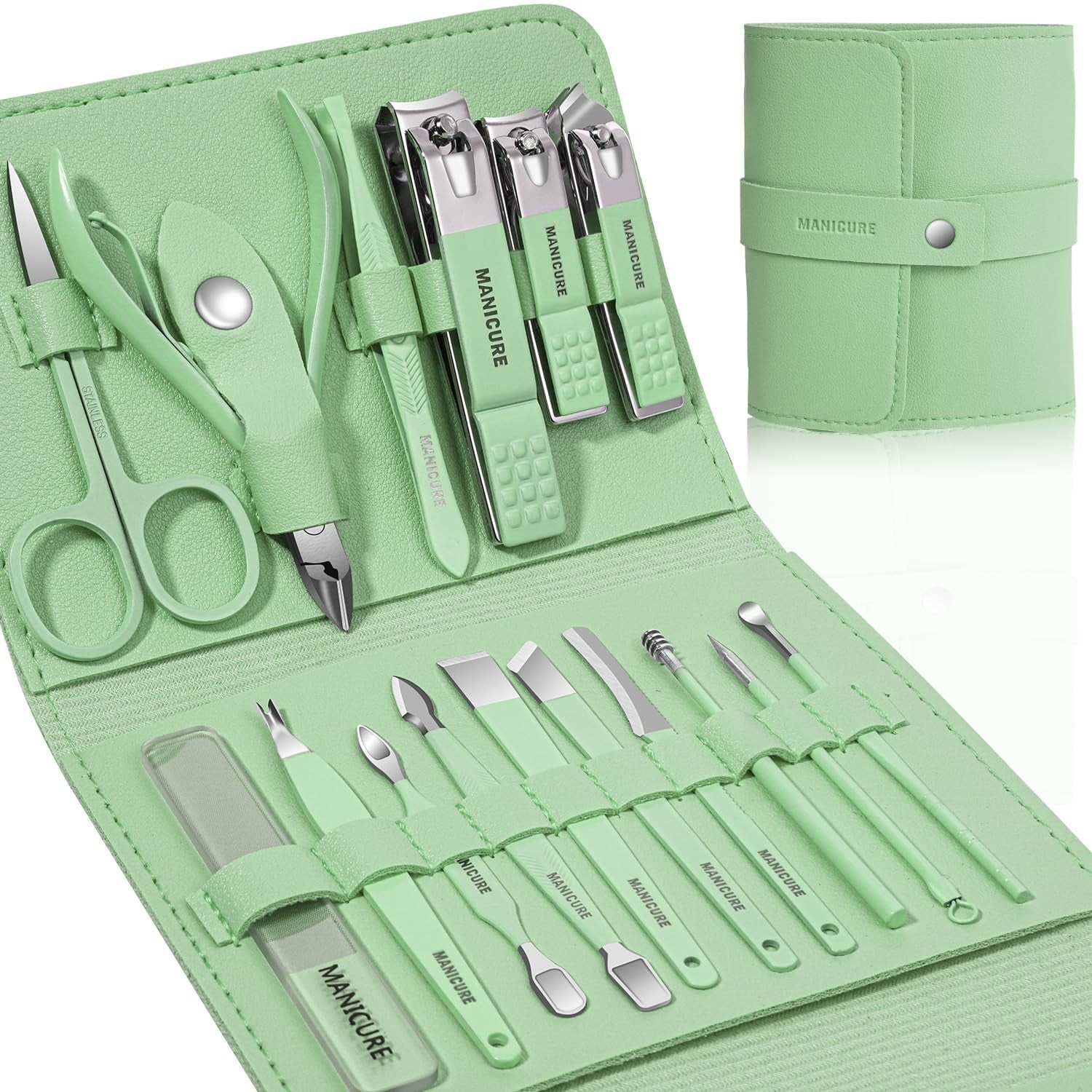GMOX Stainless Steel Nail Care Set 16pcs Manicure Pedicure Grooming Kit Tools