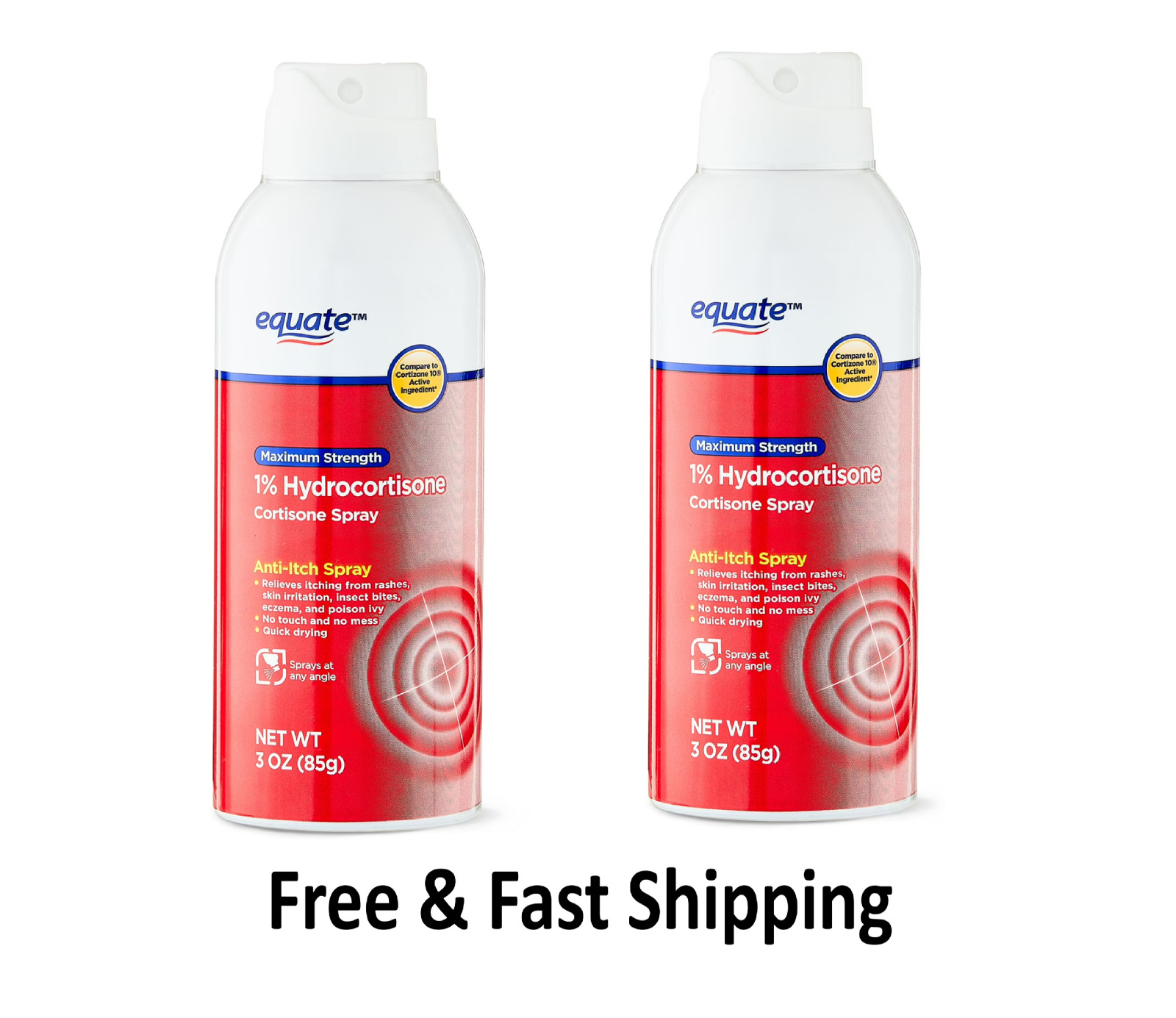 Equate Anti Itch Maximum Strength Hydrocortisone 1% Spray, 3 oz, ( 2 pack)