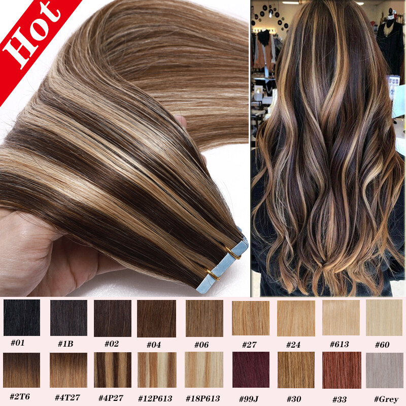 Seamless Tape In Remy Human Hair Extensions Russian Skin Weft Full Head USA Long