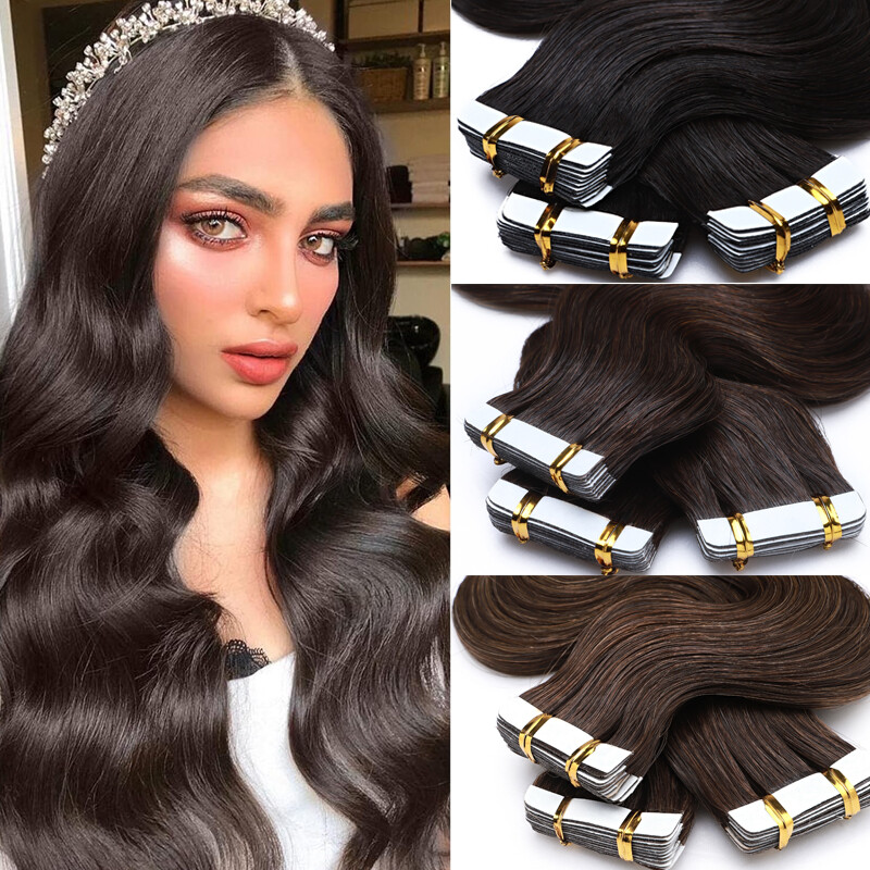 Wavy Tape In 100% Real Human Hair Extensions Curly Body Wave Wavy Skin Weft 150g