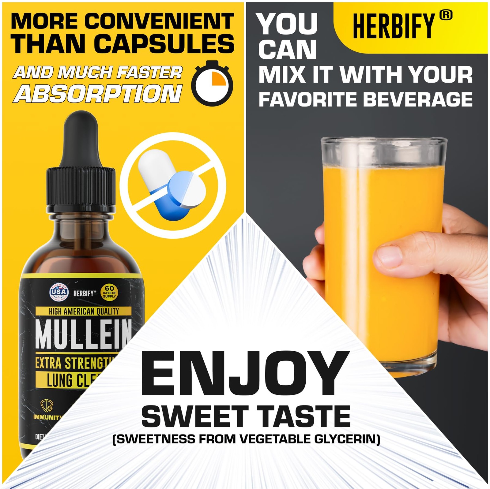 HERBIFY Mullein Drops – Lung Cleanse – Leaf Extract – Powerful Mullein for Immun