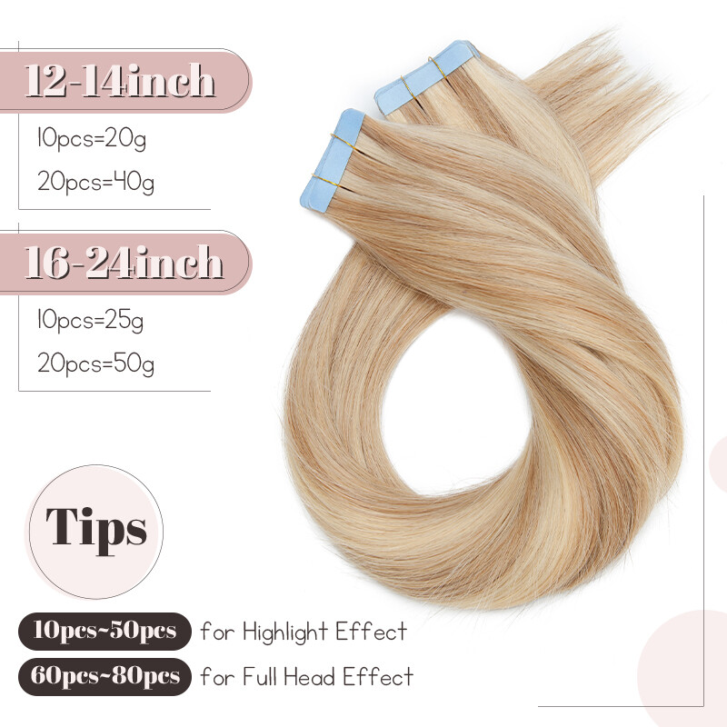 Double Sided Tape in on Skin Weft Balayage 100% Human Remy Hair Extensions 20PCS