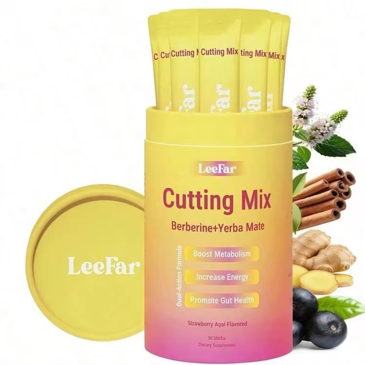 LeeFar Cutting Drink Mix Berberine Yerba Mate 30 Sticks Strawberry Acai