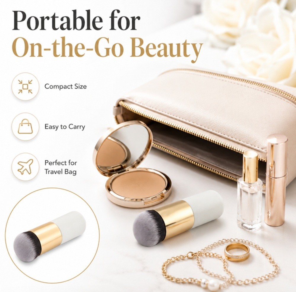 Pro Kabuki Makeup Brush-Flat Foundation, Blush, Powder & Contour – Cosmetic Tool