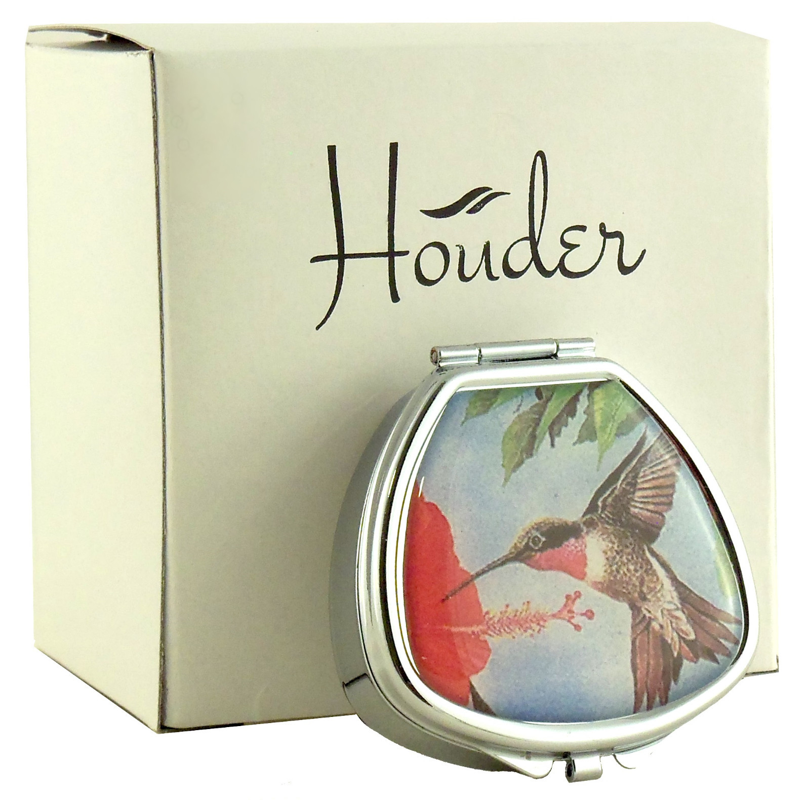 Pill Box Decorative Case Travel Vitamin Med Mint Holder Hummingbird Floral Metal