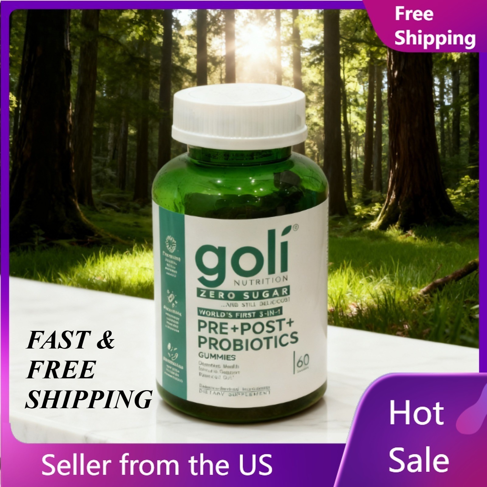 2 BOTTLES—NEW Goli Zero Sugar 3-in-1 PRE+POST+PROBINTICS Gummies – 60Count