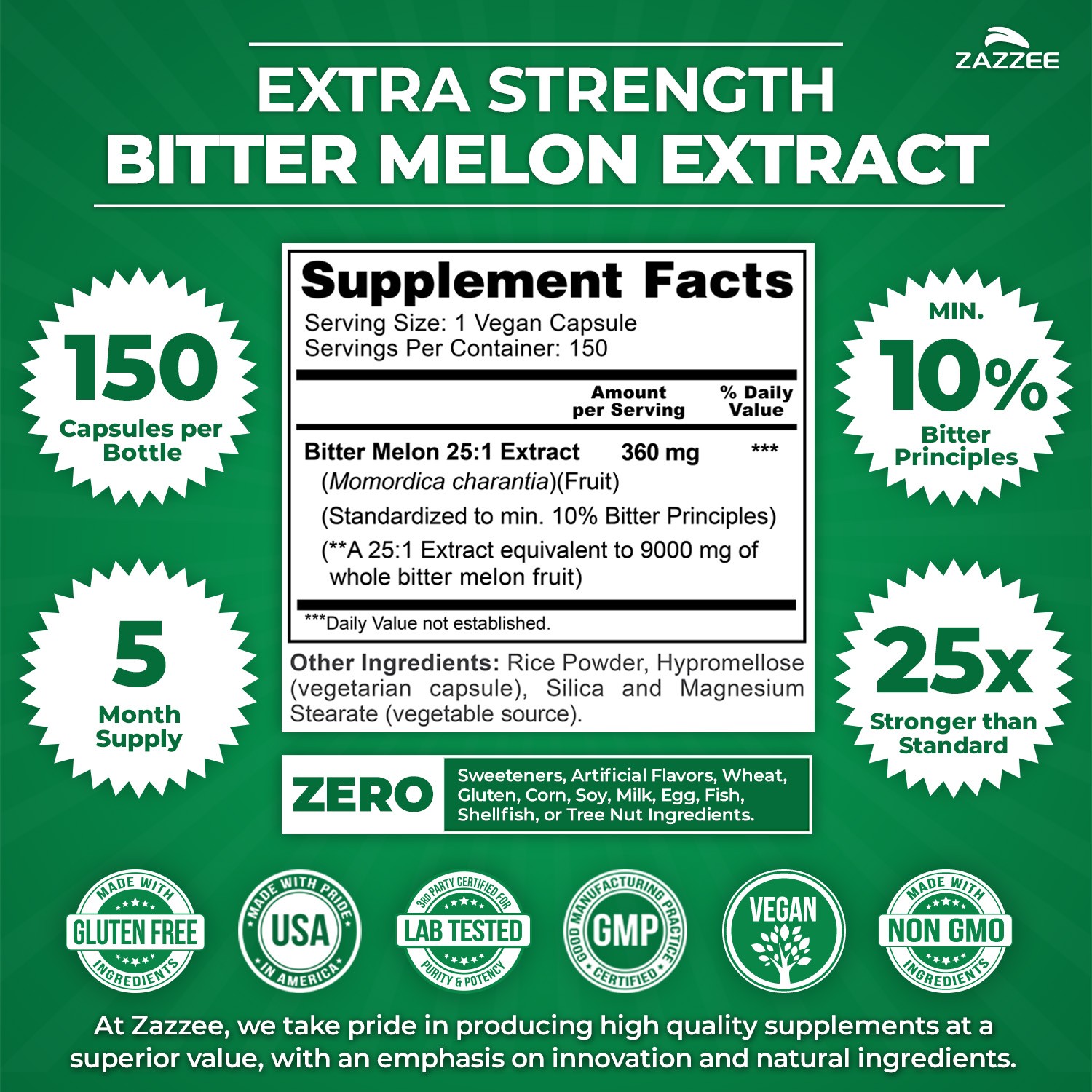 Extra Strength Bitter Melon Root 25:1 Extract, 9000 mg Strength, 150 Vegan Caps
