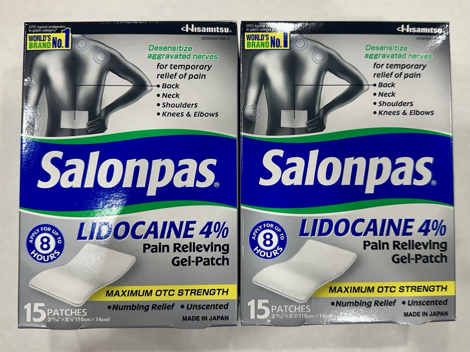 Salonpas 4% Maximum Strength Pain Relief Gel-Patch Total 30 Patches (Pack of 2)