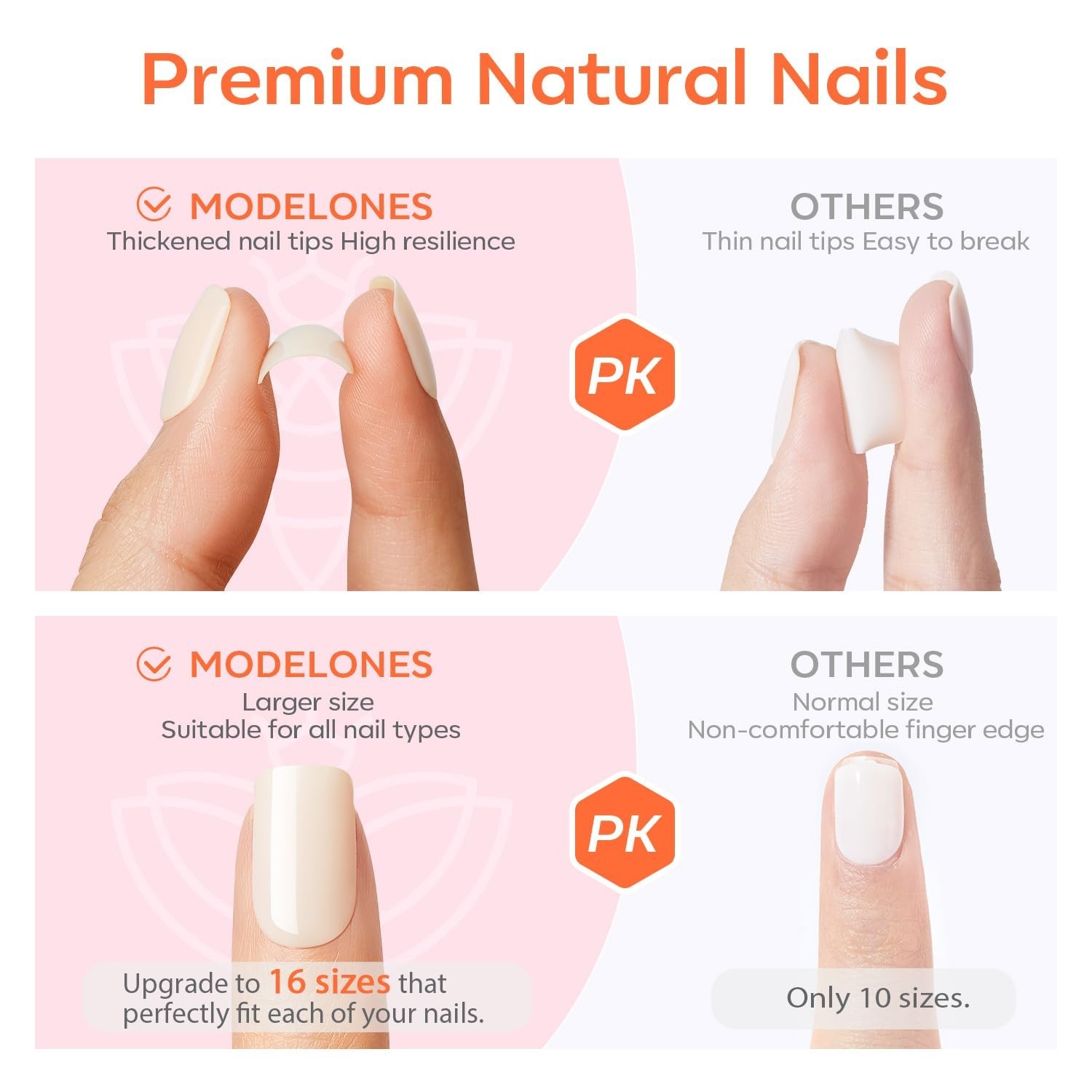 Durable Reusable Press on Nails – 32pcs with Nail Glue & Mini File, Short Square