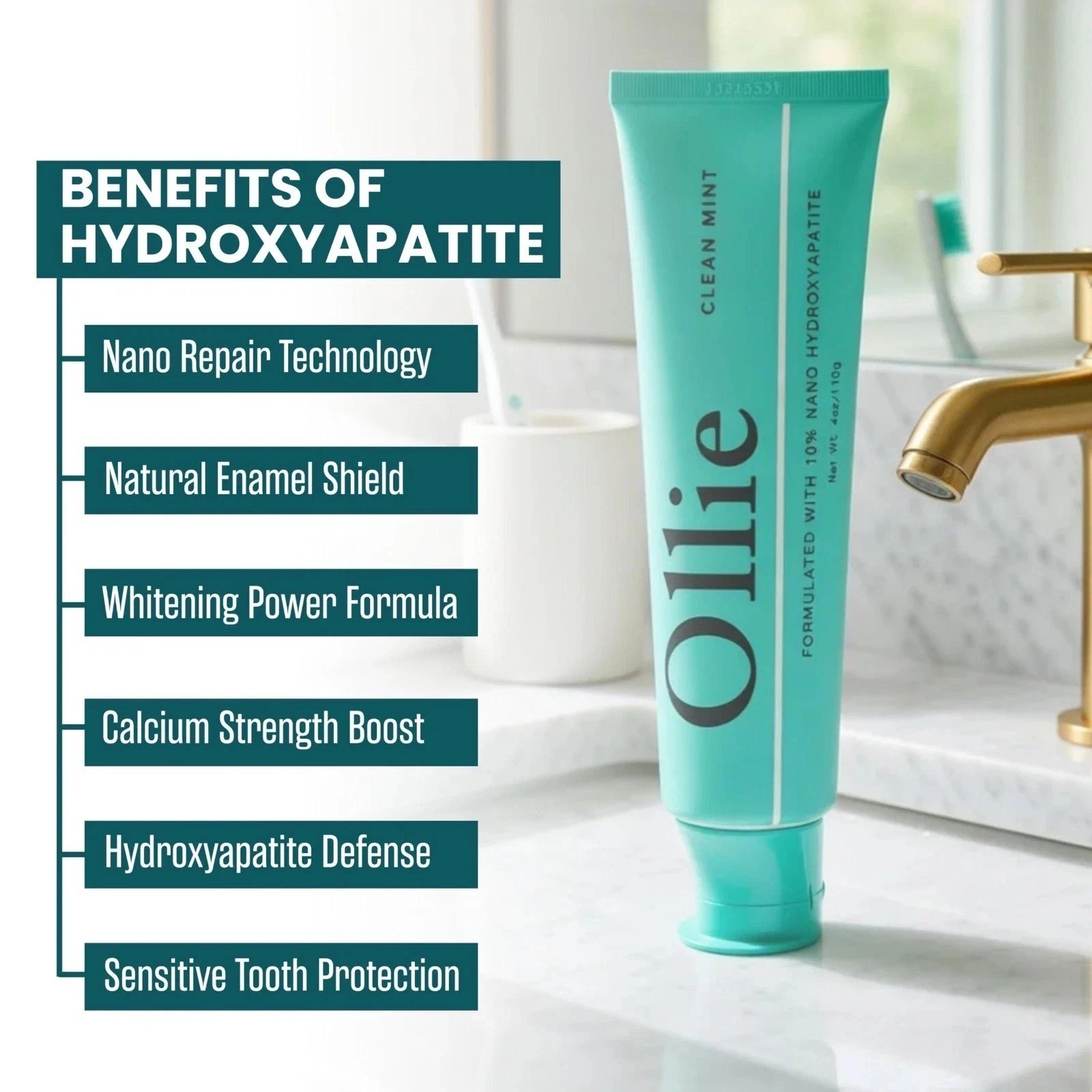 Ollie 10% Nano Hydroxyapatite Toothpaste 4oz – Fluoride Free Sensitive Whitening