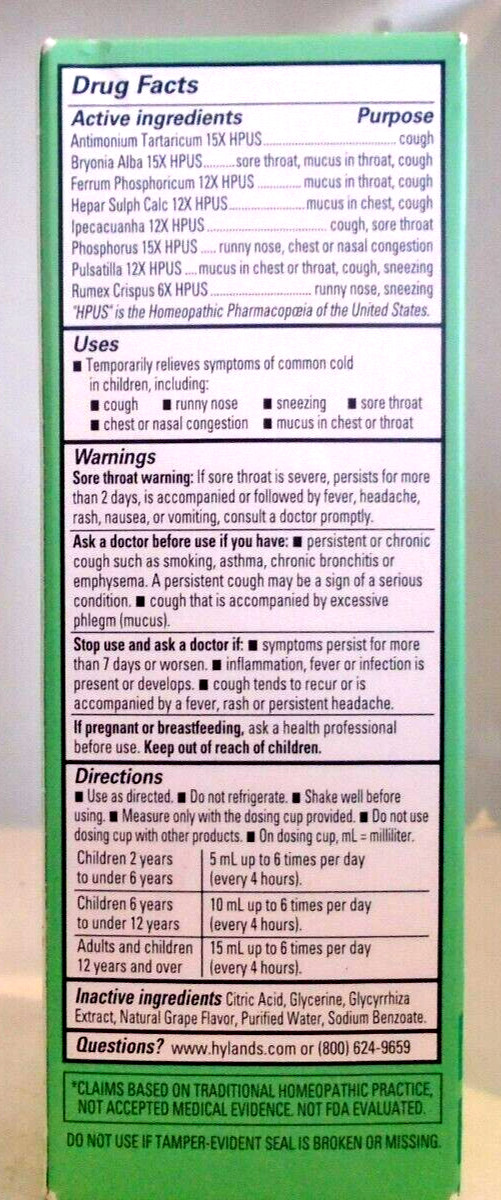 Hyland’s Naturals Kids Cough and Mucus Relief Daytime Natural Grape Flavor 4 Oz