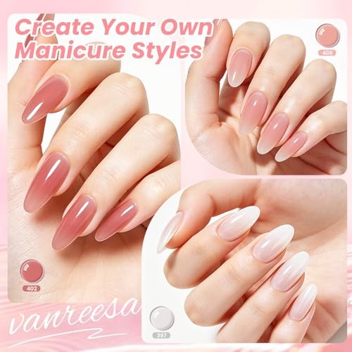 24Pcs Jelly Gel Nail Polish Set -Soft Milky White Natural & Sheer Jelly Gel