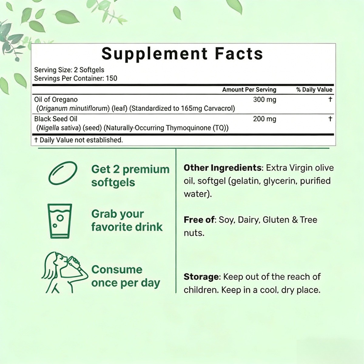 Oil of Oregano Non-GMO Oil Black Softgels, & Count, 300 with Seed Gluten-Free