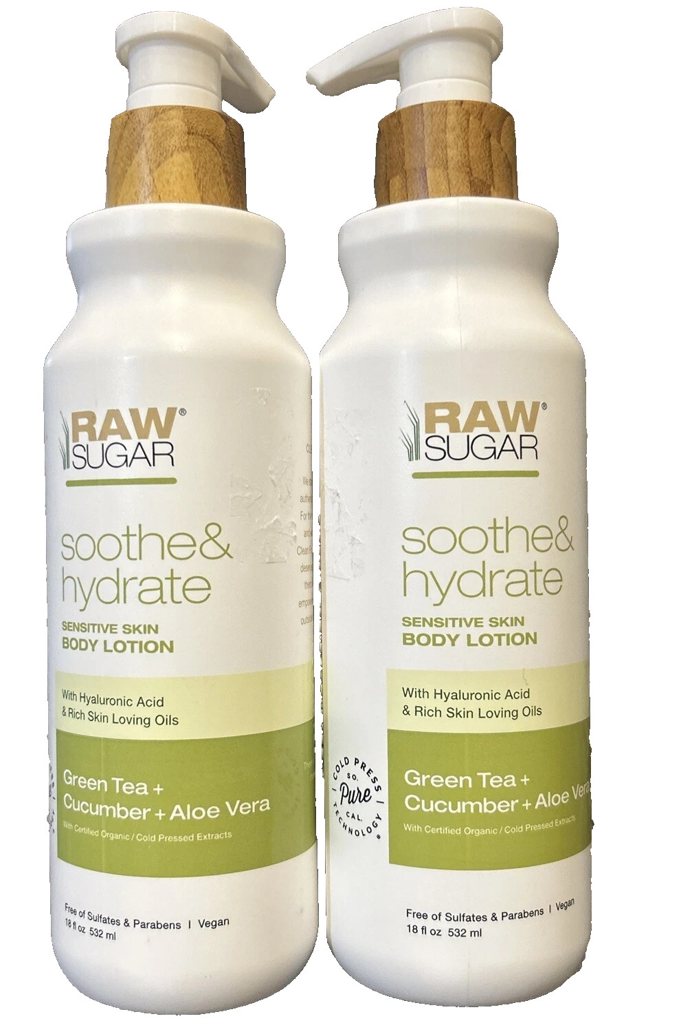 Set of 2- Raw Sugar Green Tea + Cucumber + Aloe Vera Sensitive Skin Lotion 18oz