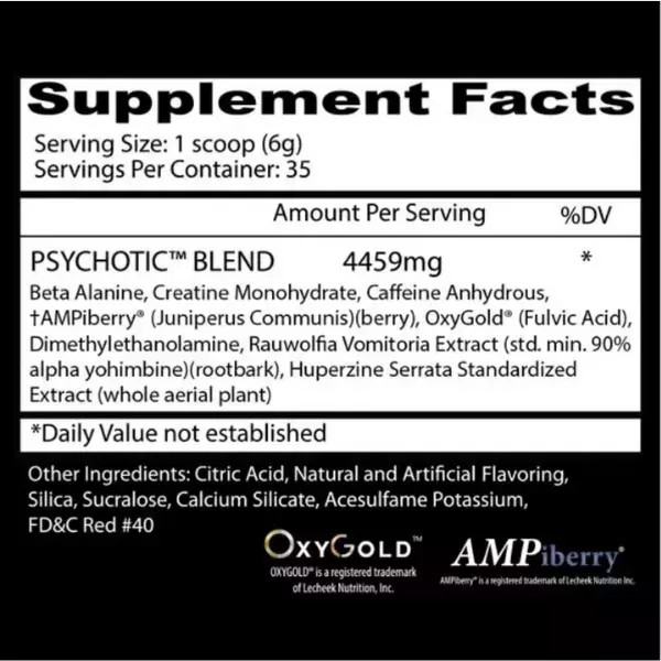 INSANE LABZ PSYCH-O-TIC Pre-Workout Powerhouse Energy Focus Endurance 35 Serving