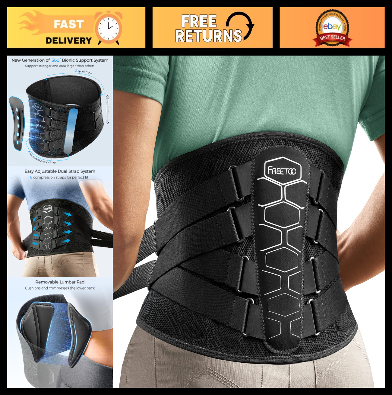 Lower Back Pain Relief Brace with Pulley System, Ergonomic Lumbar Support Belt,