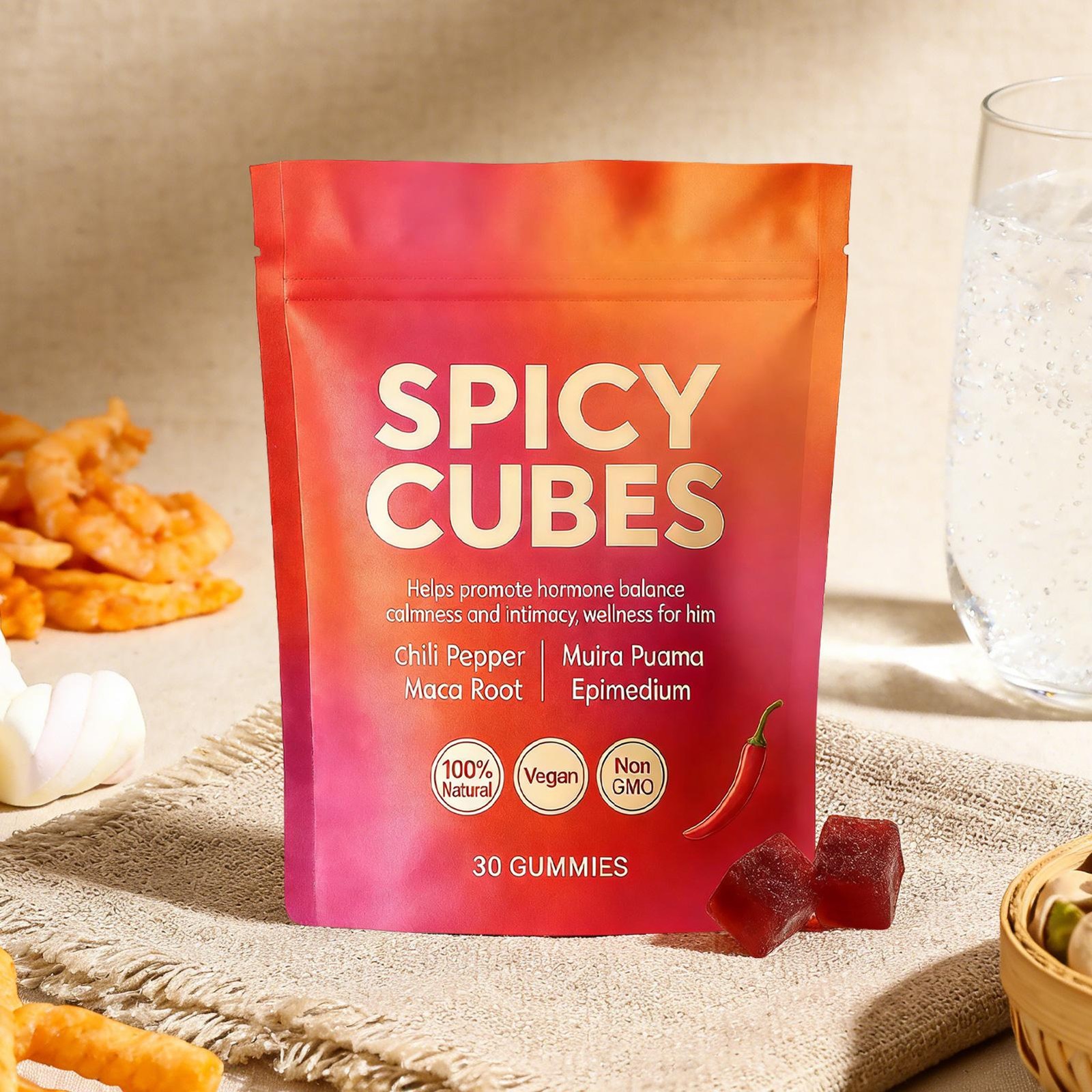 Spicy Effective Gummies 30 Counts Highly Cubes Intimacy Gummies