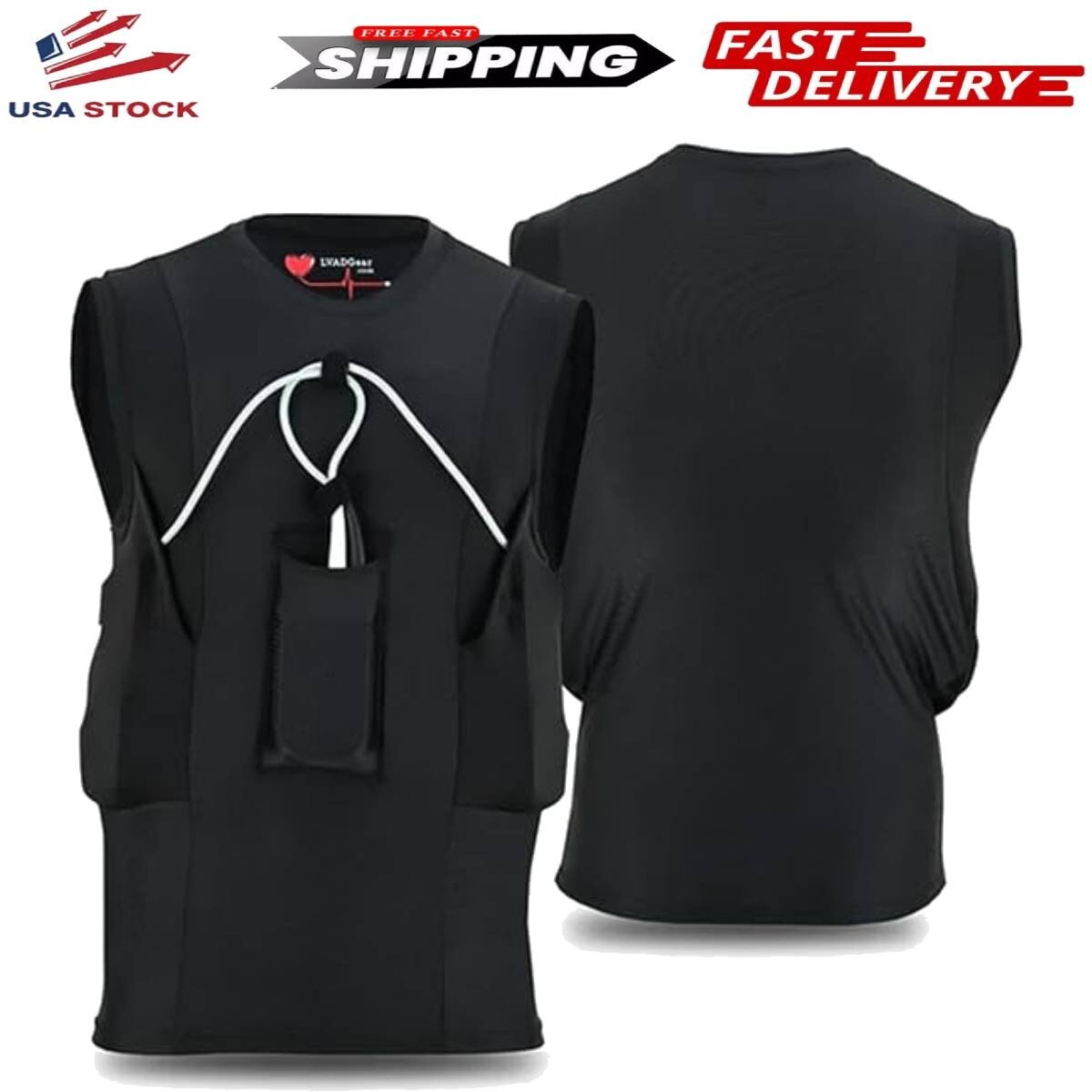 LVAD Tank Top Sleeveless Black T-Shirt for HeartMate Ultrathin Mesh for Safety