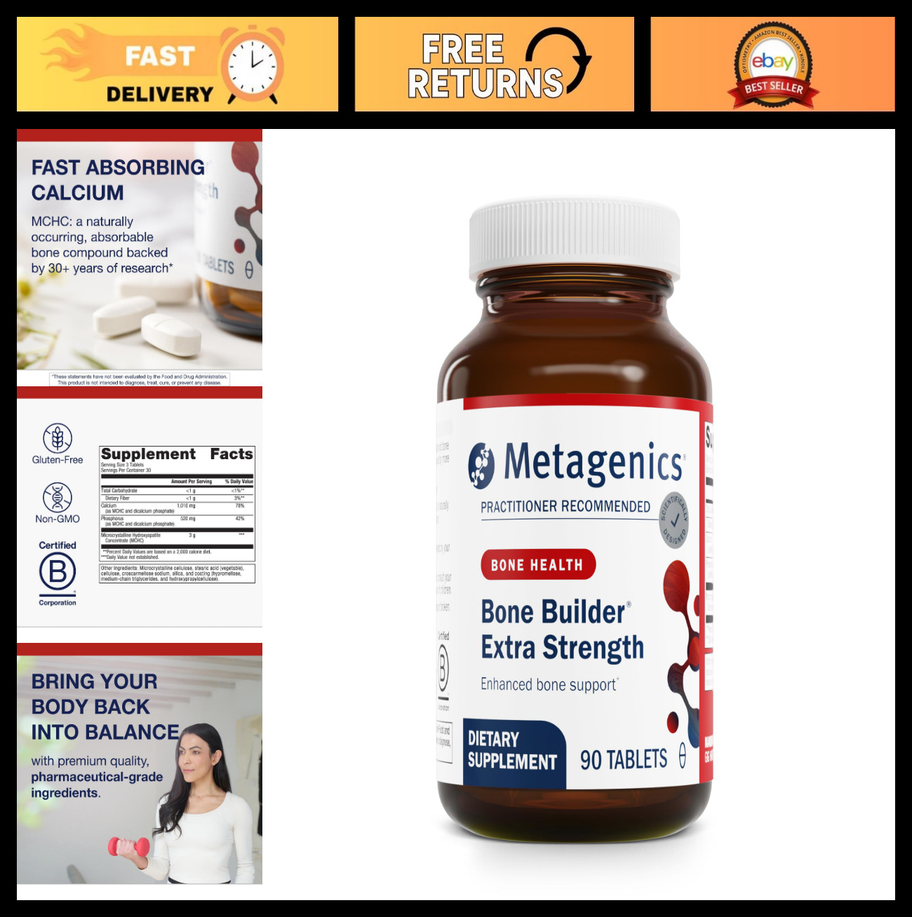 Bone Builder Extra Strength – MCHC Calcium & Phosphorus for Bone Density – 90 Ta