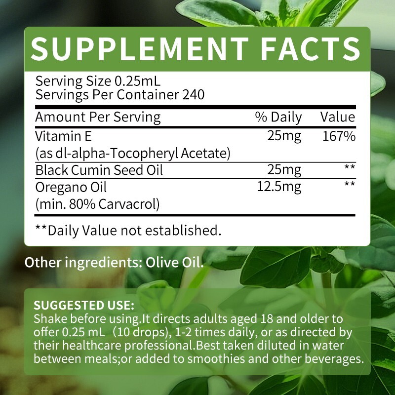Oil of Oregano with Black Seed Oil & Vitamin Drops Carvacrol Immue Support
