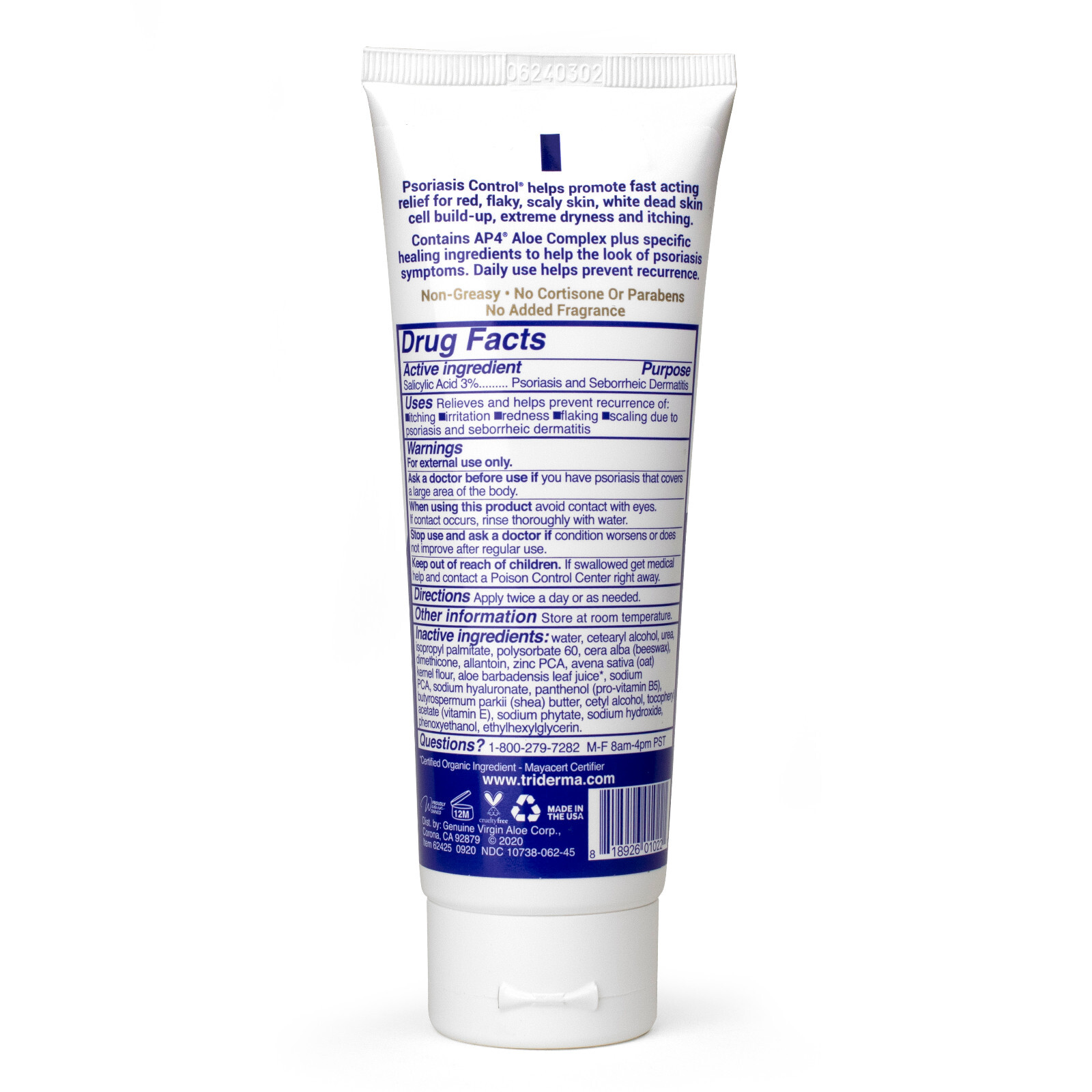 TriDerma Psoriasis Control Face and Body Cream, Cortisone-Free 4.2 Ounces