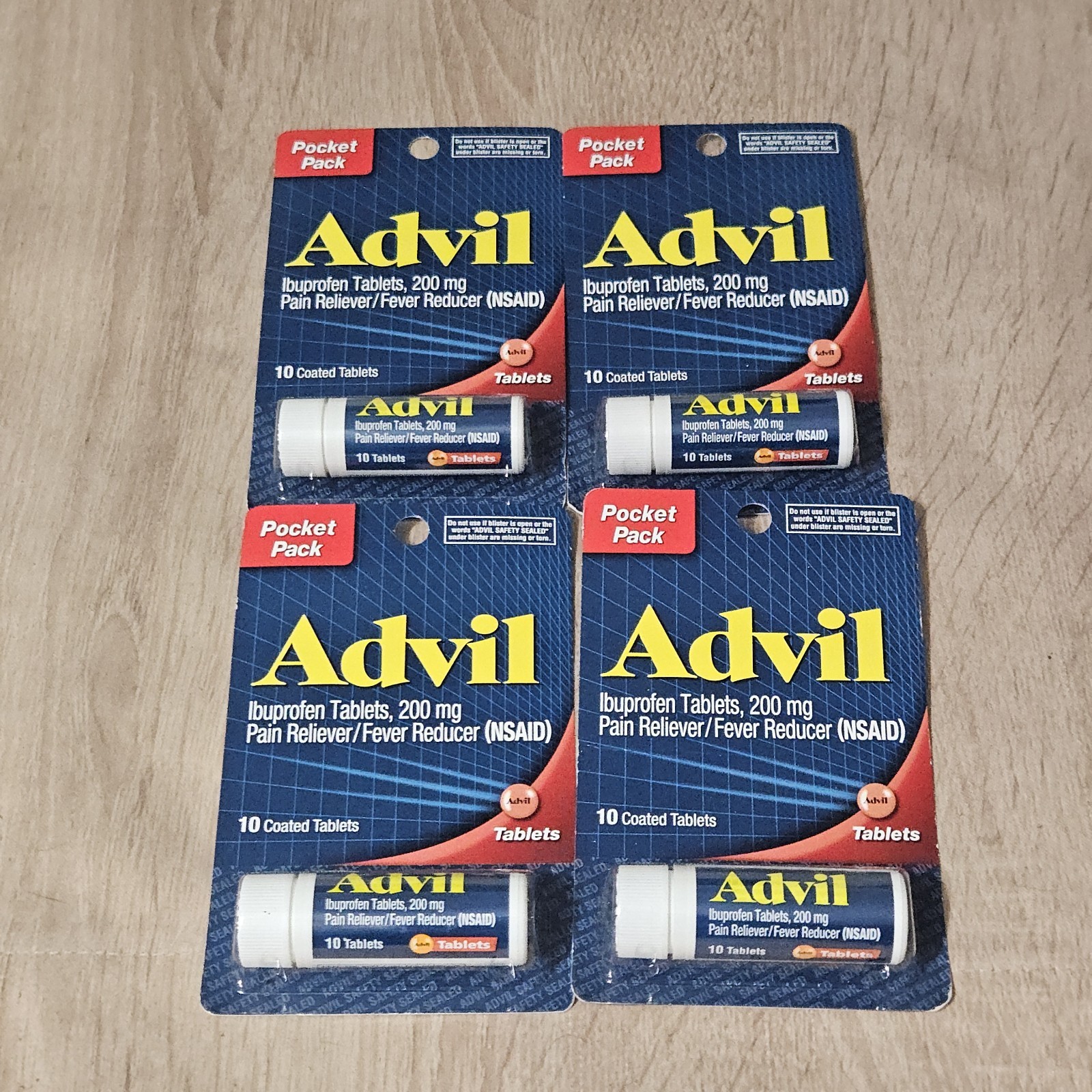 4 Pack Advil Ibuprofen Tablets 200mg Pain Reliever Fever Reducer 10 Tablets ea
