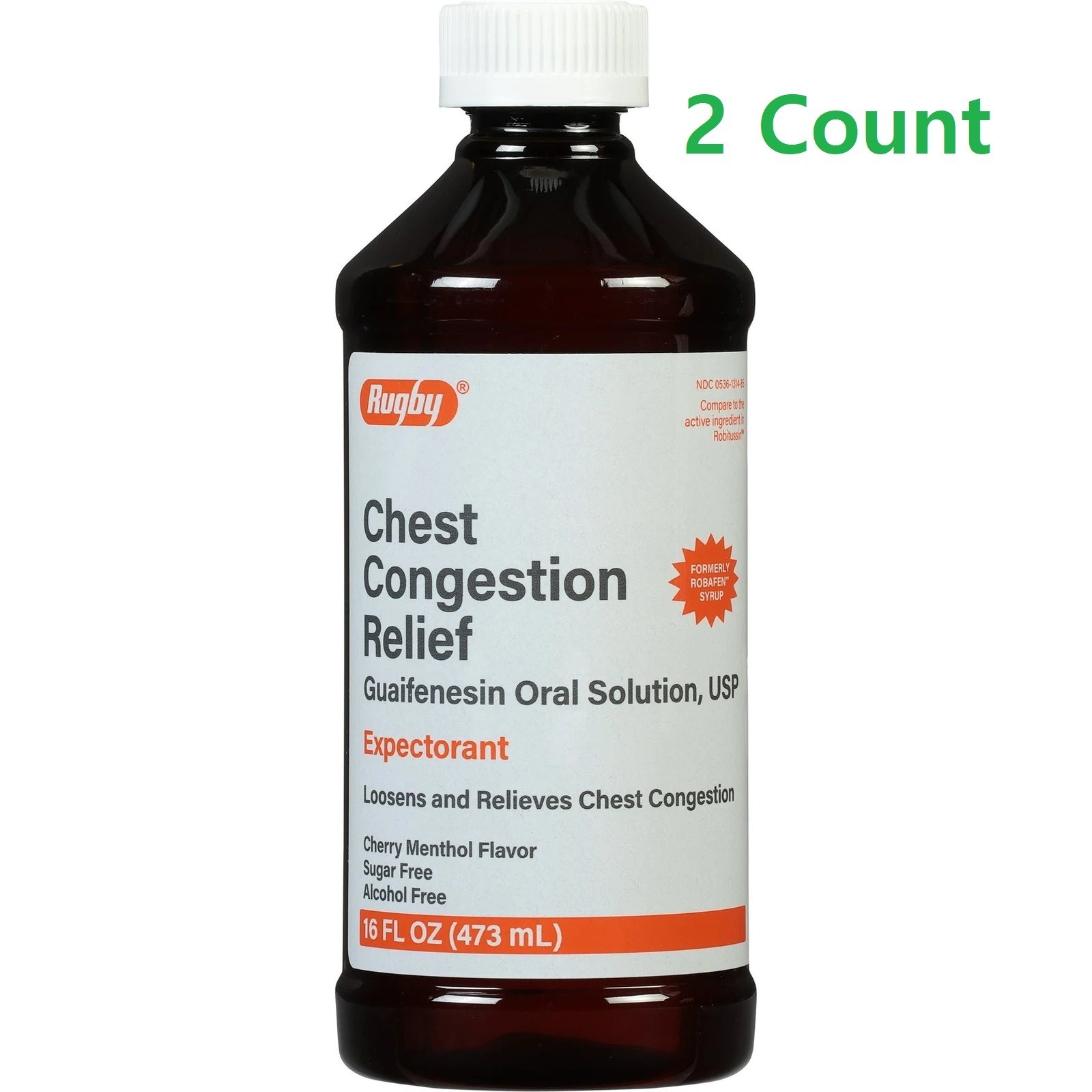 2 Pack, Rugby Mucus Chest Congestion Relief Guaifenesin oral Solution 16 oz.