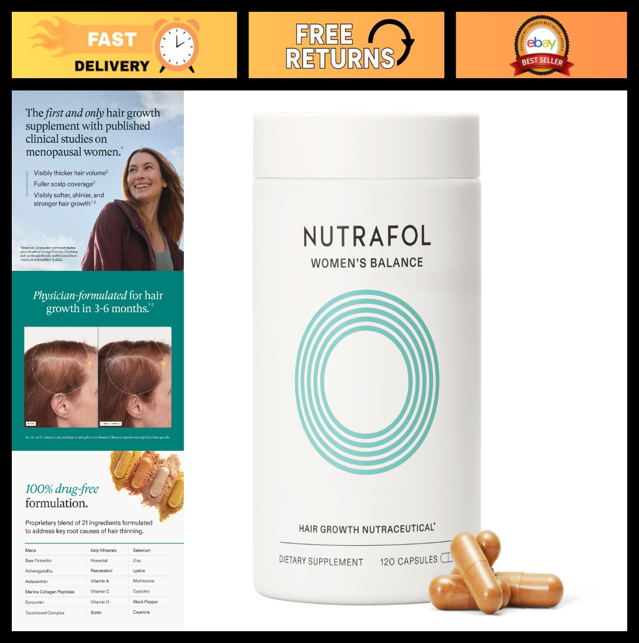 Hair Growth Supplements for Women 45+, Clinically Tested for Thicker Hair, 1 Mon