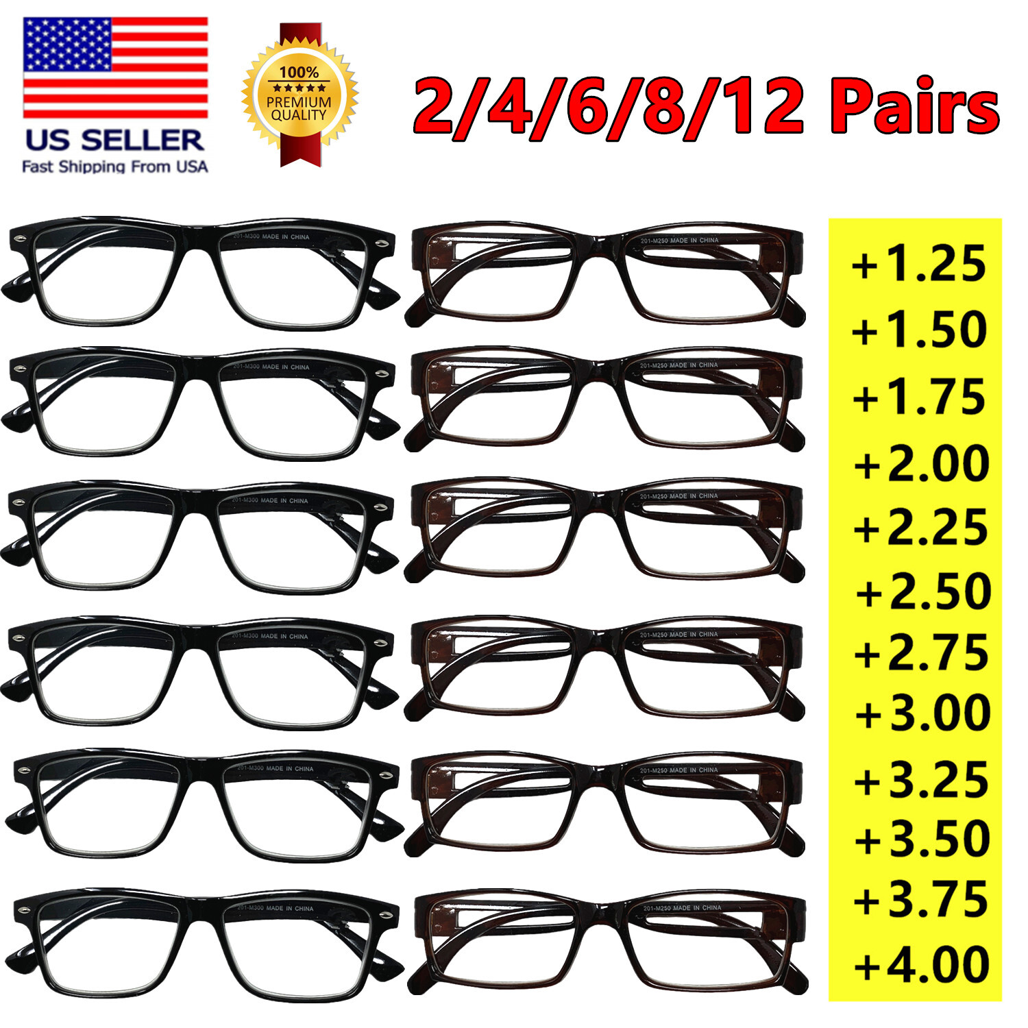 2/4/6/8/12 Pairs Reading Glasses Men Women Unisex Readers Square Rectangle Frame