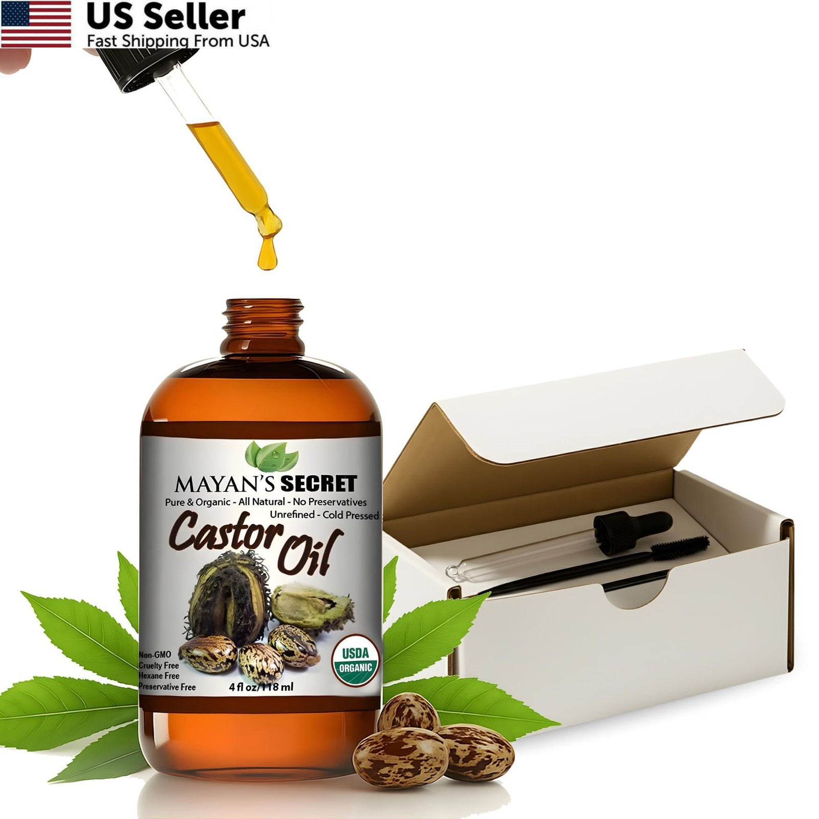 Mayan’s Secret – Pure Cold-Pressed Castor 4 Fl Oz (Pack of 1), Straw Colored