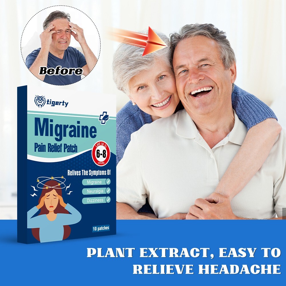 10Pcs Migraine Headache Relief Patch, Fast Acting Support for Neuralgia Symptoms
