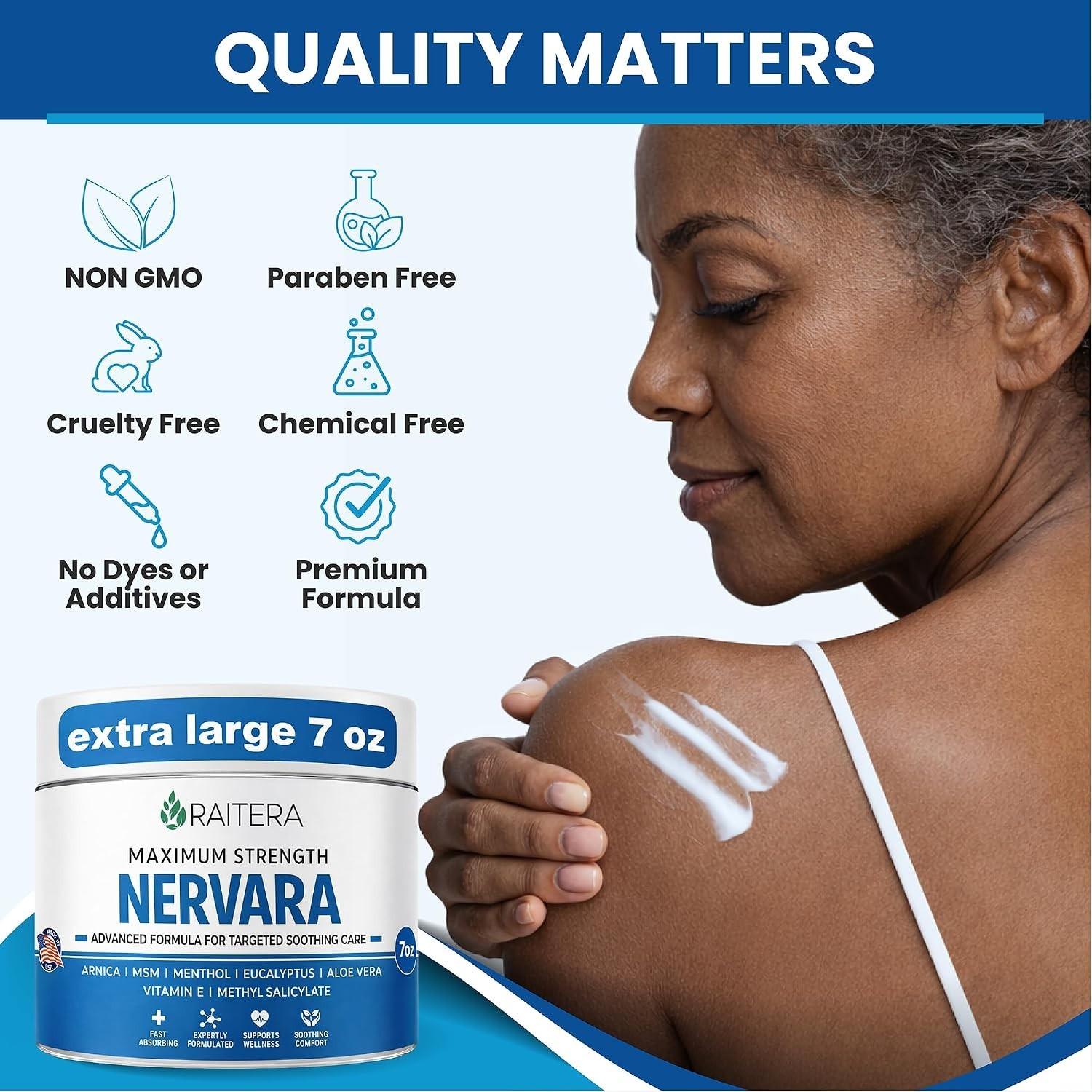 Raitera Neuropathy Nerve Cream Feet Hands Legs Cooling Fast Absorbing 7 Oz