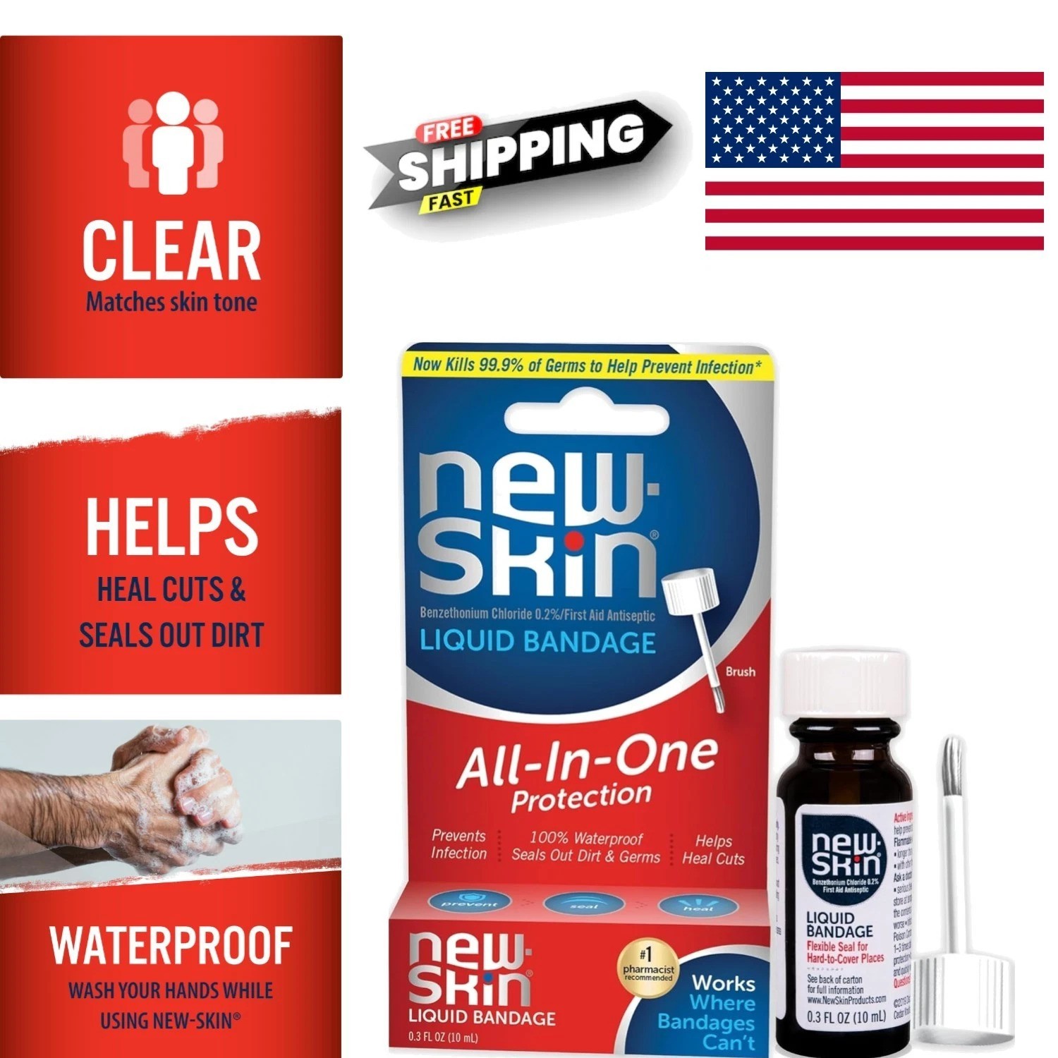 Flexible Liquid Bandage Waterproof Skin Protector for Minor Wounds 0.3 Ounce