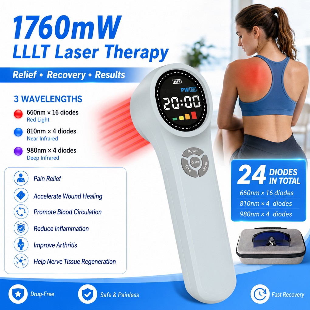24 Diode Cold Laser Therapy Device 1760mW LLLT Laser Pain Relief Physiotherapie