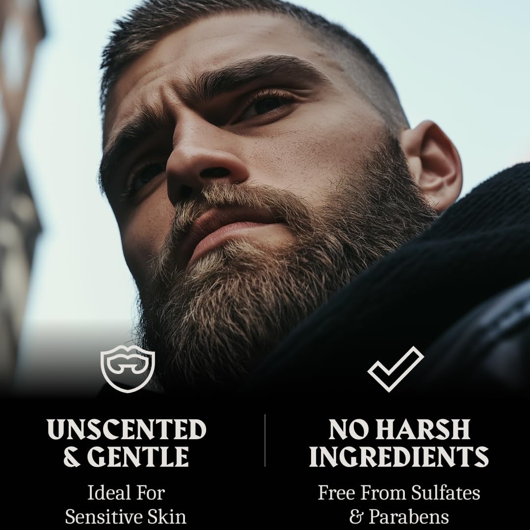 Unscented Beard Wash & Conditioner Pack of 2 – Deep Cleansing Oil, Jojoba Oil, I