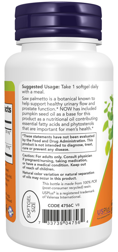 NOW Foods Saw Palmetto Extract 320 mg Veggie Softgels – 90 Count EXP 07/2025