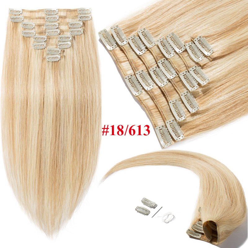 Hot Sale Standard 10-24inch Full Head Real Clip in Remy Human Hair Extensions US