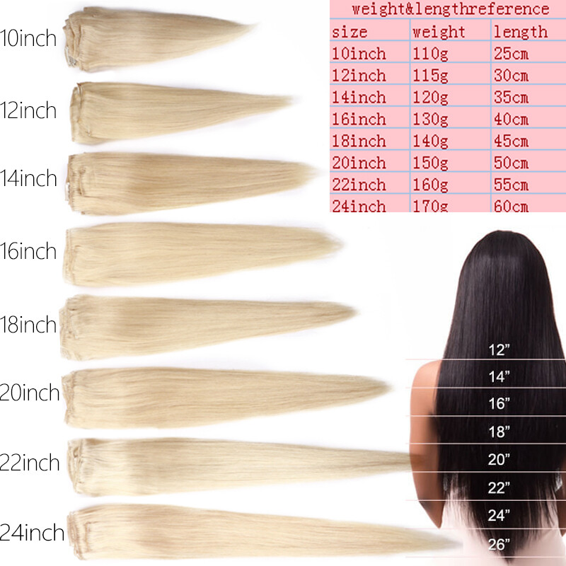 Full Head Clip In Remy Human Hair Extensions Double Wefted Thick 8Pieces 18Clips