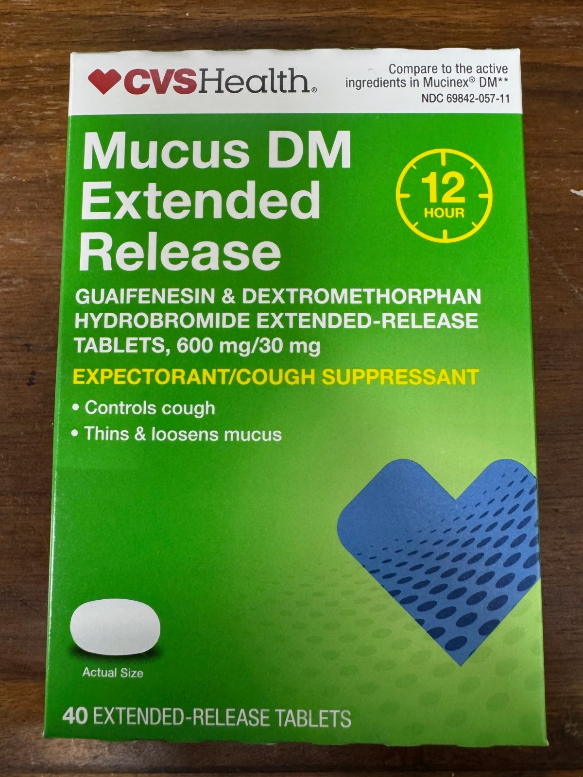 CVS Health Mucus DM Extended Release Cough Suppressant 40 Tablets EXP 9/2027