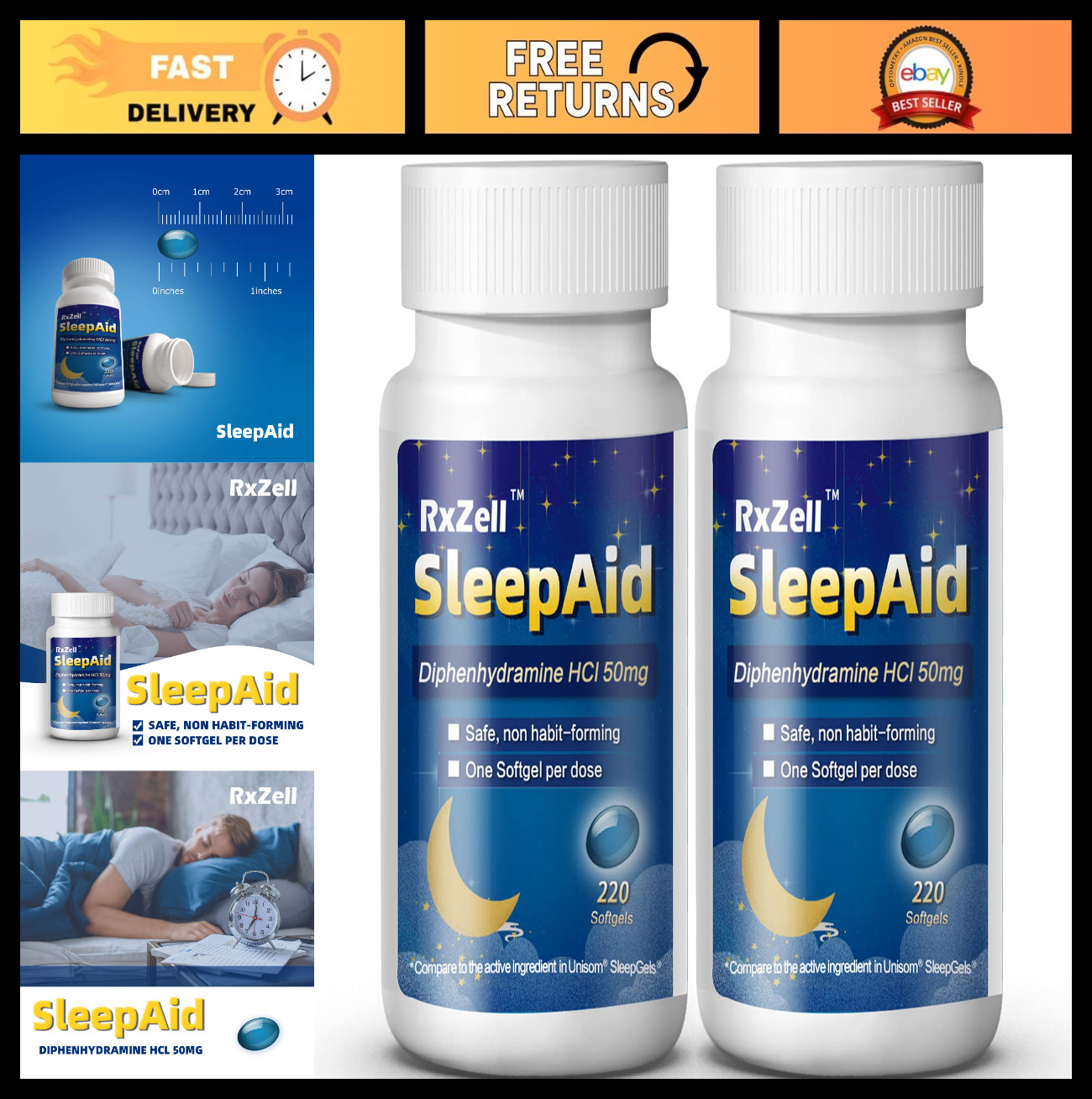 Sleep Aid Softgels 50mg, Diphenhydramine, Easy to Swallow, Non-Habit Forming, 22