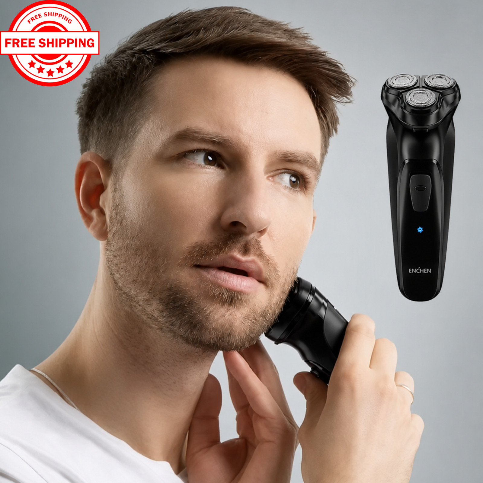 Men Cordless Electric Shaver 3D Floating Rotary Razor Beard Trimmer Type-C