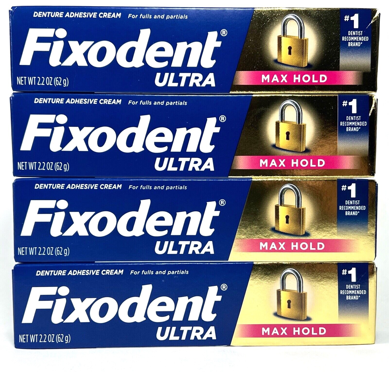 FIXODENT *ULTRA* MAX HOLD DENTURE ADHESIVE CREAM 4 TUBES 2.2-OZ (62.4g) EA