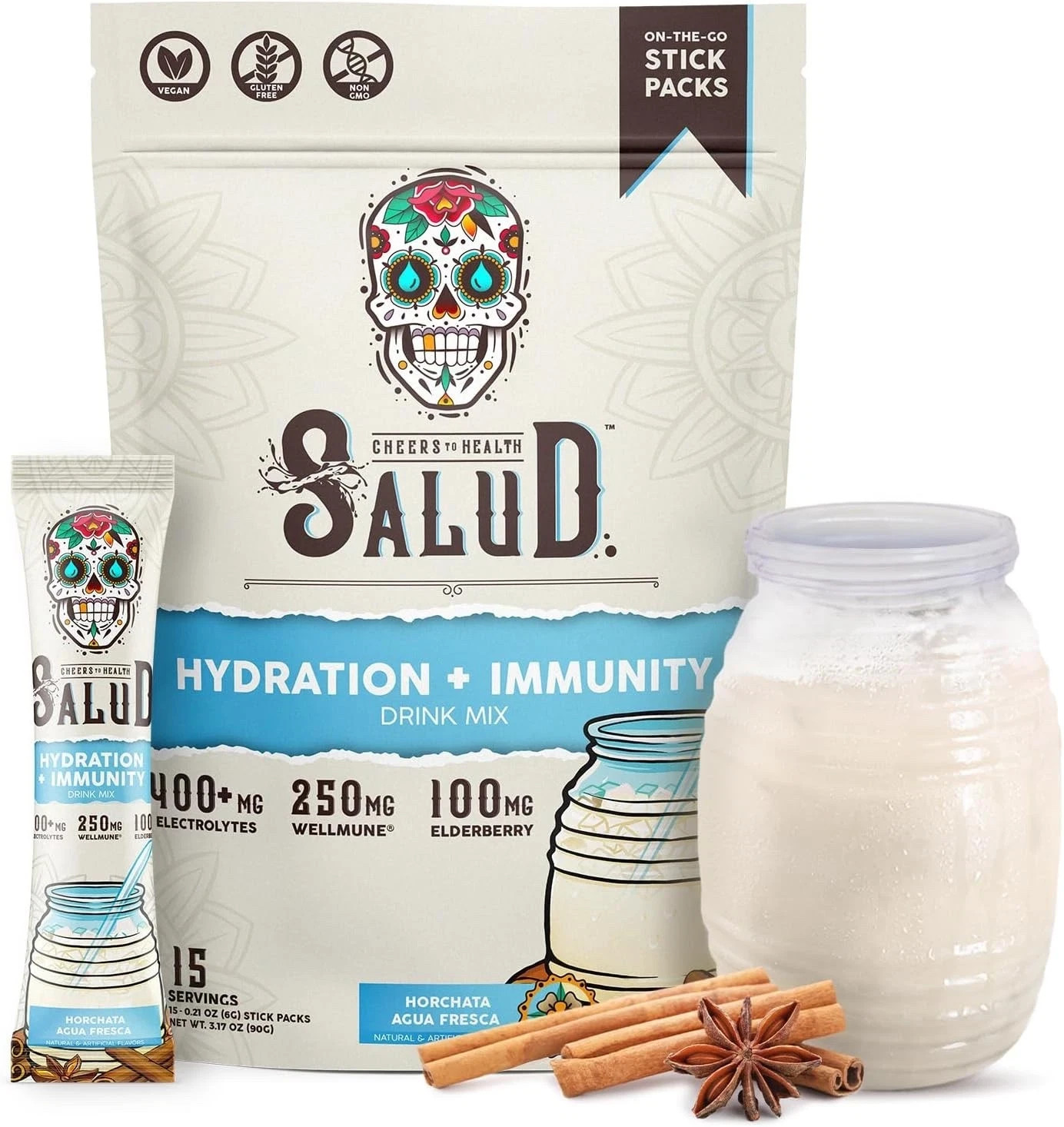 Salud 2-in-1 Hydration Packets + Immunity Electrolytes Drink Mix – 15 Stick Pack