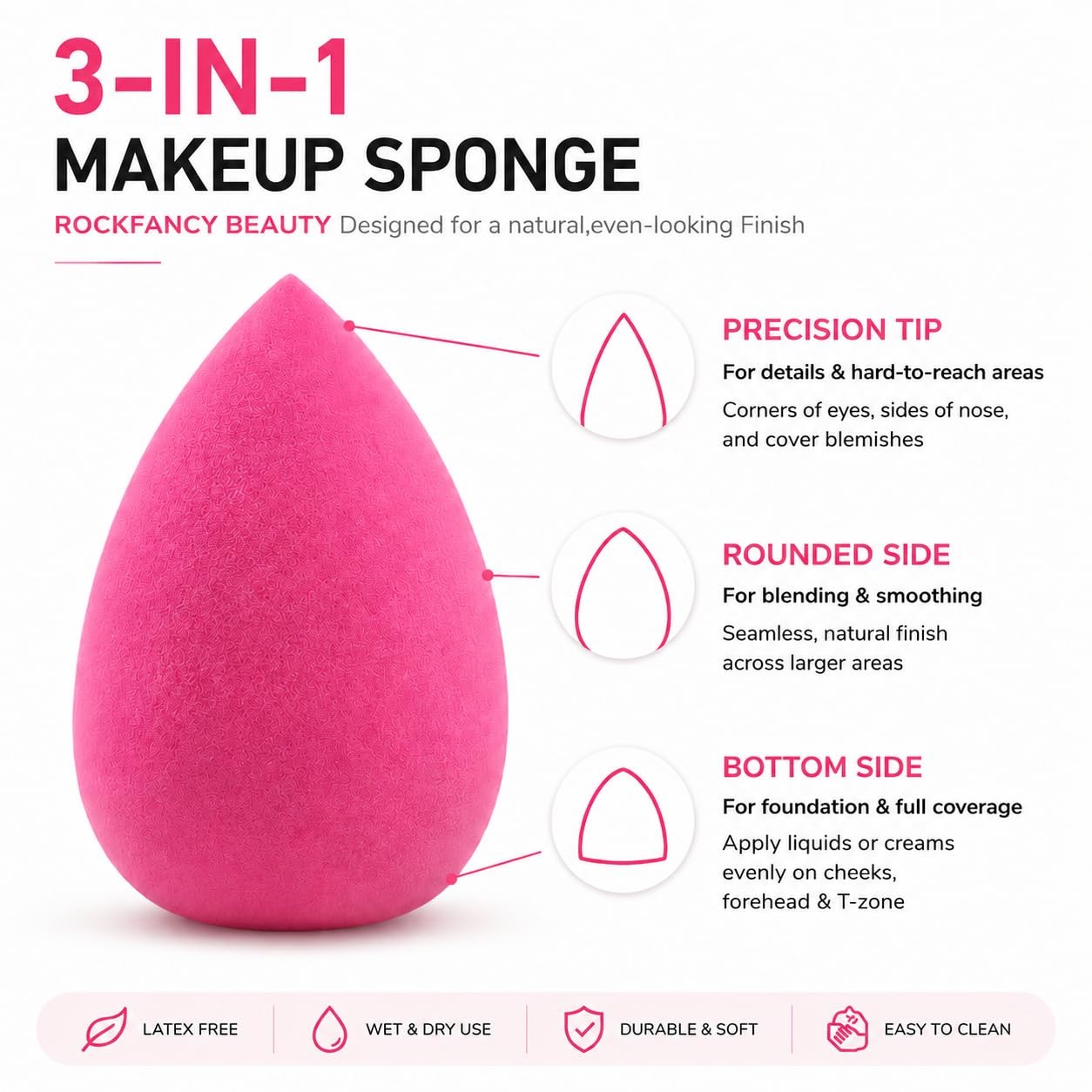 Makeup Sponge Latex-Free Wet & Dry Dual-Use Soft 1 Count (Pack of 1), pink