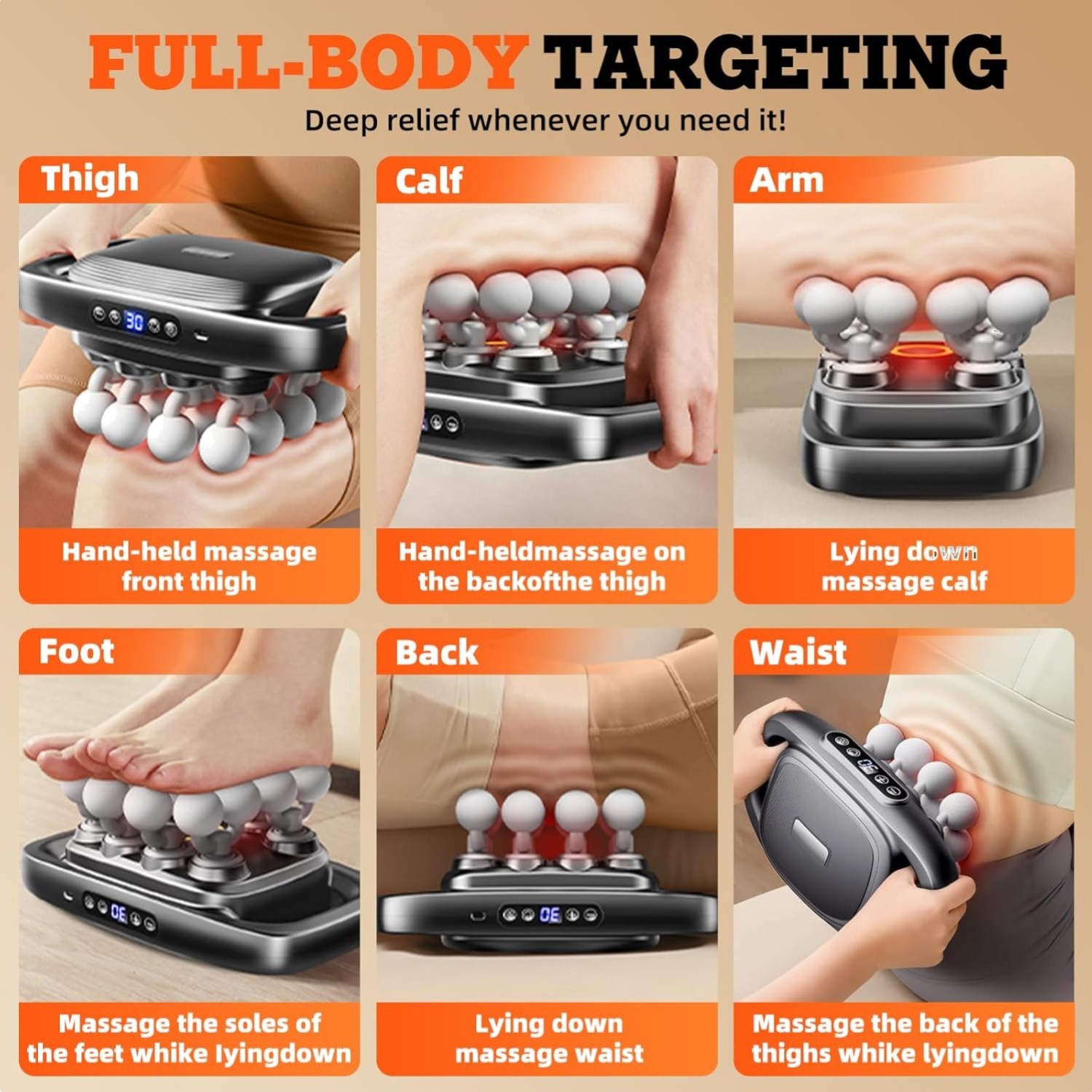 Portable 16-Head Deep Tissue Massager – Customizable, Quiet & Easy to Use, Black