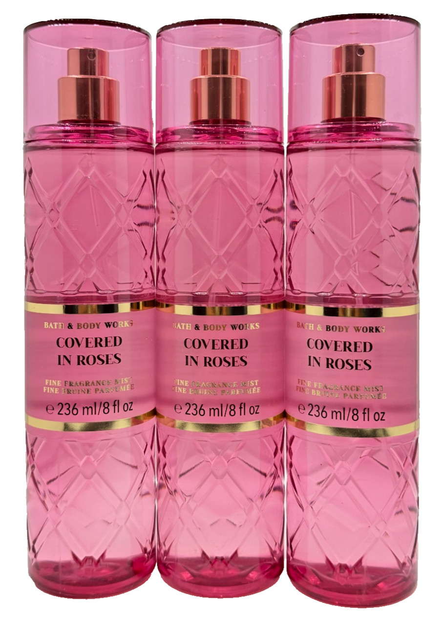 NEW Bath Body Works Lot of 3 Bottles Covered In Roses Fragrance Mist Spray 8 oz