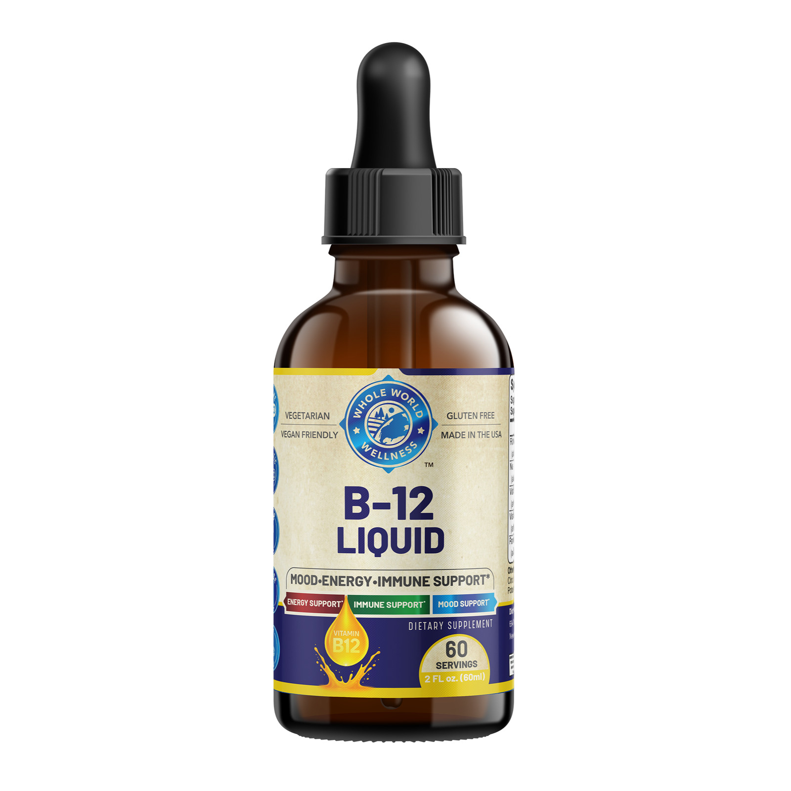 Vitamin B-12 Complex Liquid Drops, Supplement. USA Made.
