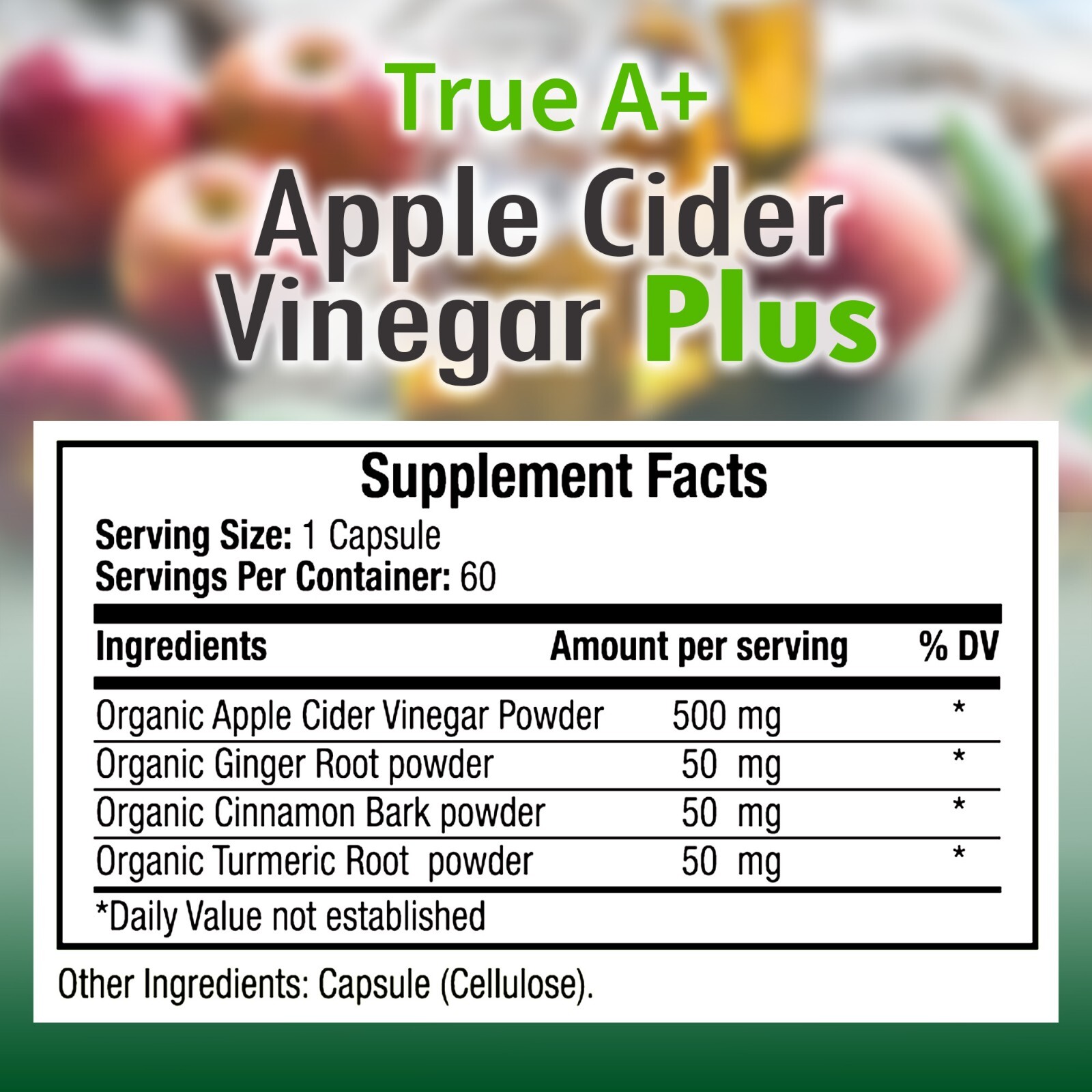 TrueMed Apple Cider Vinegar Plus Ginger Root Cinnamon 650mg 60 Capsules
