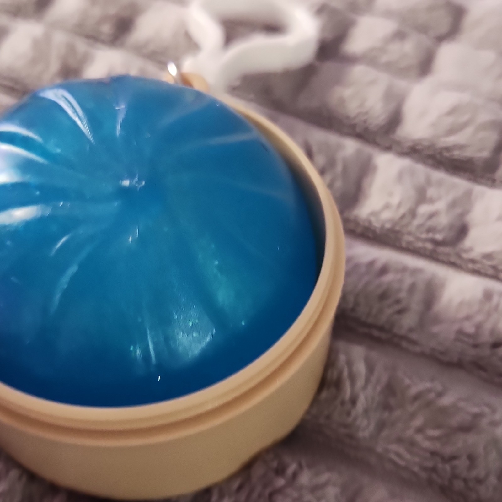 Blue Gel Squeeze Ball Stress Reliever w/ Beige Plastic Case & Keychain, 3 in