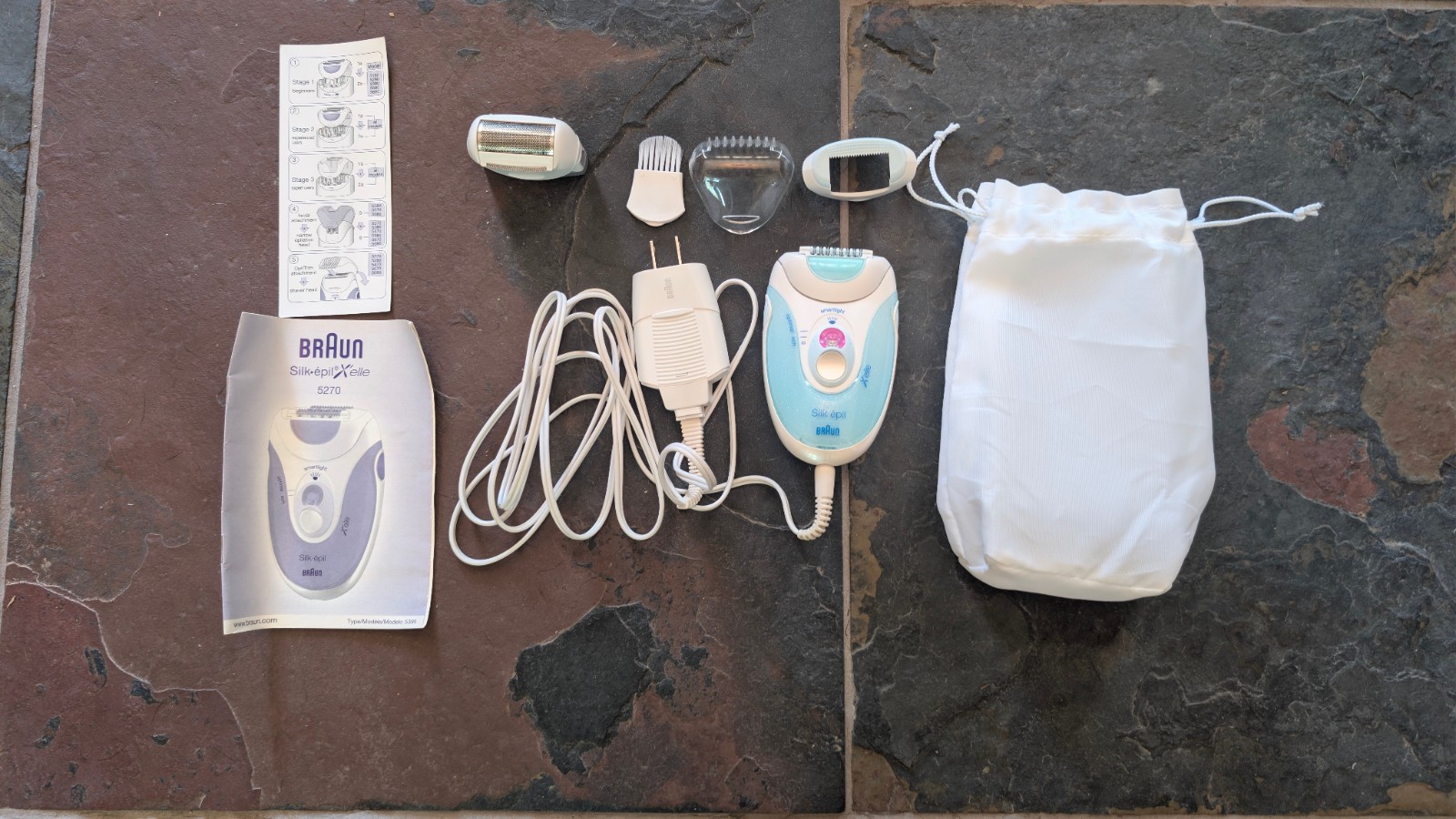 Braun Silk-Epil Xelle Epilator 5270 Model 5395 Blue – Working w/ Charger – Clean